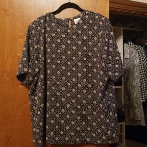 Navy Blue & Tan Blouse